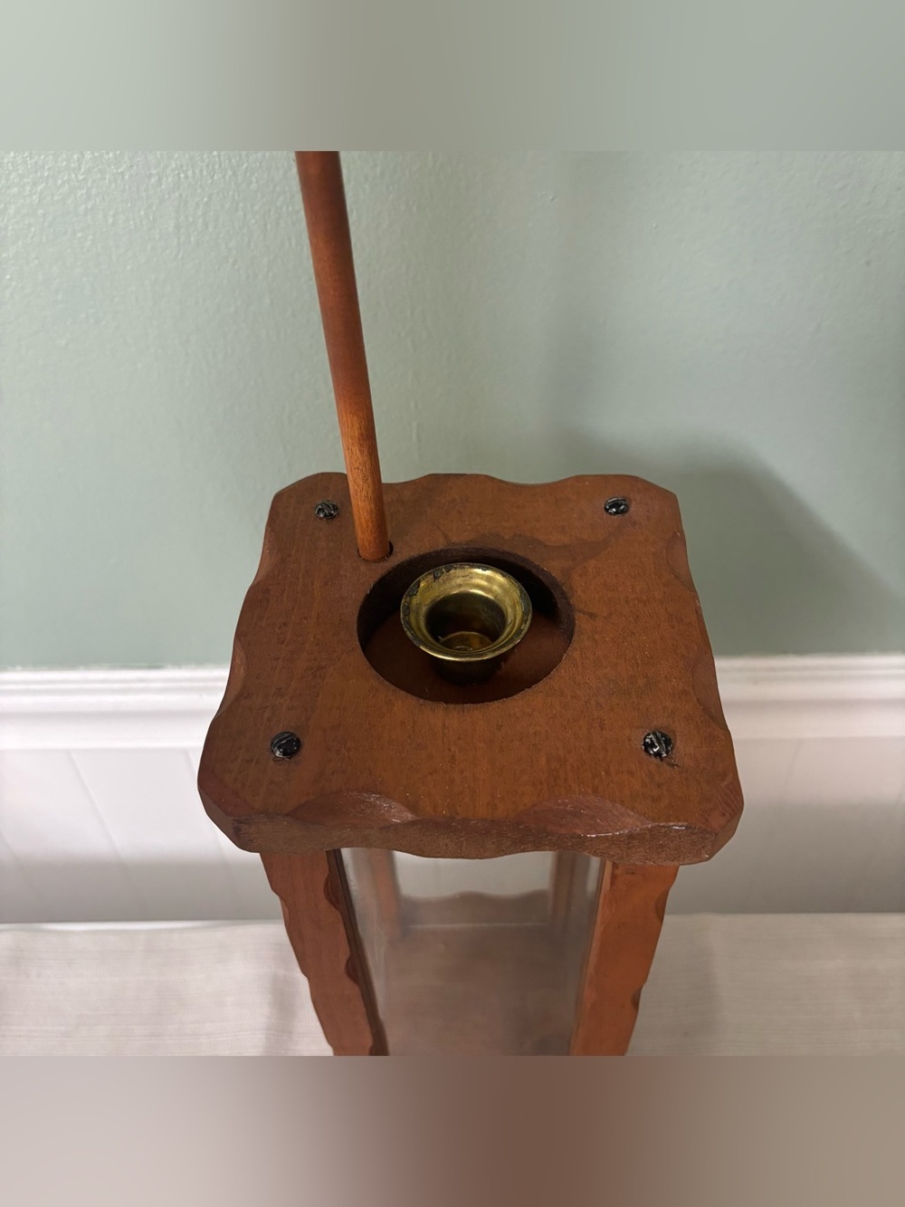 Vintage Wood Candle Lantern with Candle Lift Rustic Dark Brown - Picture 3 of 8